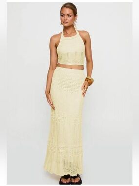 Crochet Maxi Skirt set in Soft Yellow